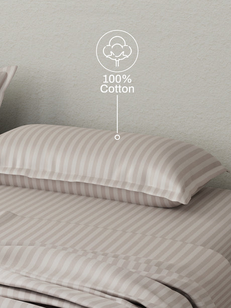 100% Cotton King Bedsheet Set, 210 TC Dawn Pink Stripes, Elegant Collection