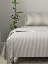 100% Cotton King Bedsheet Set, 210 TC French Oak (Grey) Stripes, Elegant Collection