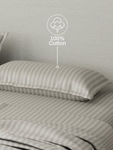 100% Cotton King Bedsheet Set, 210 TC French Oak (Grey) Stripes, Elegant Collection