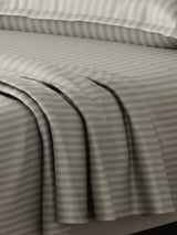 100% Cotton King Bedsheet Set, 210 TC French Oak (Grey) Stripes, Elegant Collection