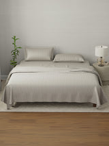 100% Cotton King Bedsheet Set, 210 TC Pumice Stone (Grey) Stripes, Elegant Collection