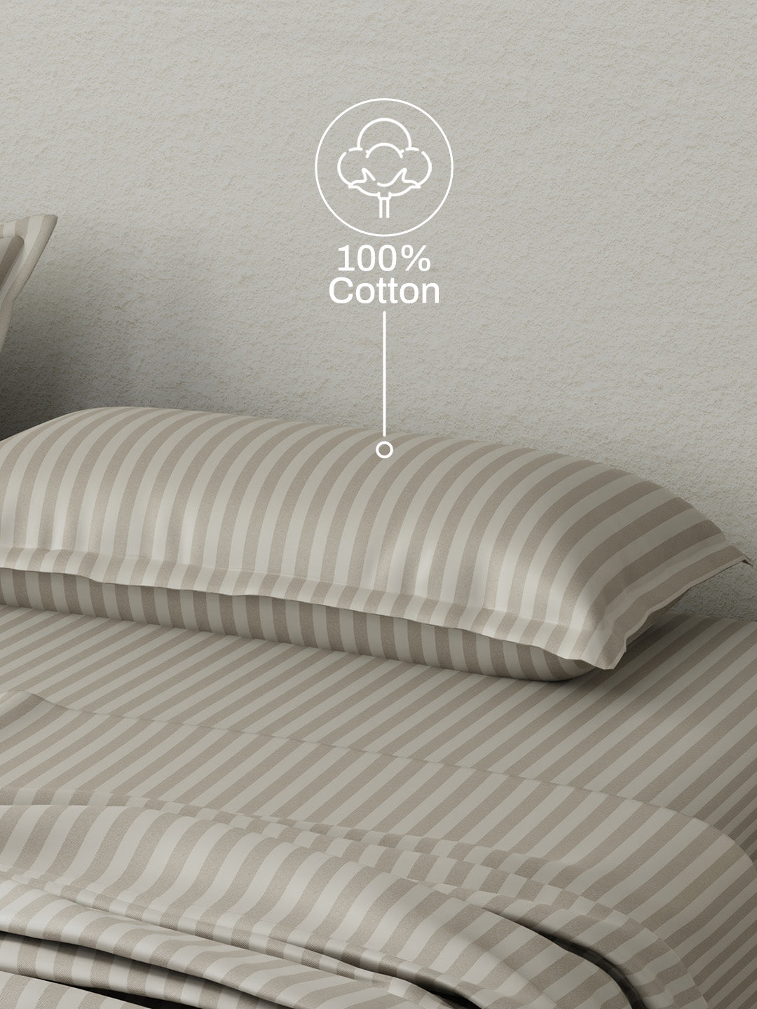 100% Cotton King Bedsheet Set, 210 TC Pumice Stone (Grey) Stripes, Elegant Collection