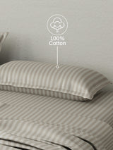 100% Cotton King Bedsheet Set, 210 TC Pumice Stone (Grey) Stripes, Elegant Collection