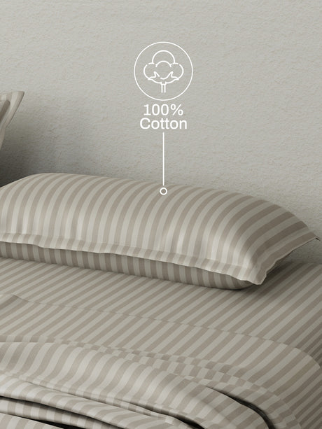 100% Cotton King Bedsheet Set, 210 TC Pumice Stone (Grey) Stripes, Elegant Collection