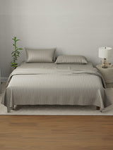 100% Cotton King Bedsheet Set, 210 TC Rock Ridge (Grey) Stripes, Elegant Collection