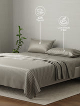 100% Cotton King Bedsheet Set, 210 TC Rock Ridge (Grey) Stripes, Elegant Collection