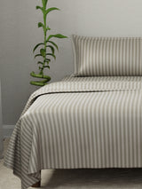 100% Cotton King Bedsheet Set, 210 TC Rock Ridge (Grey) Stripes, Elegant Collection
