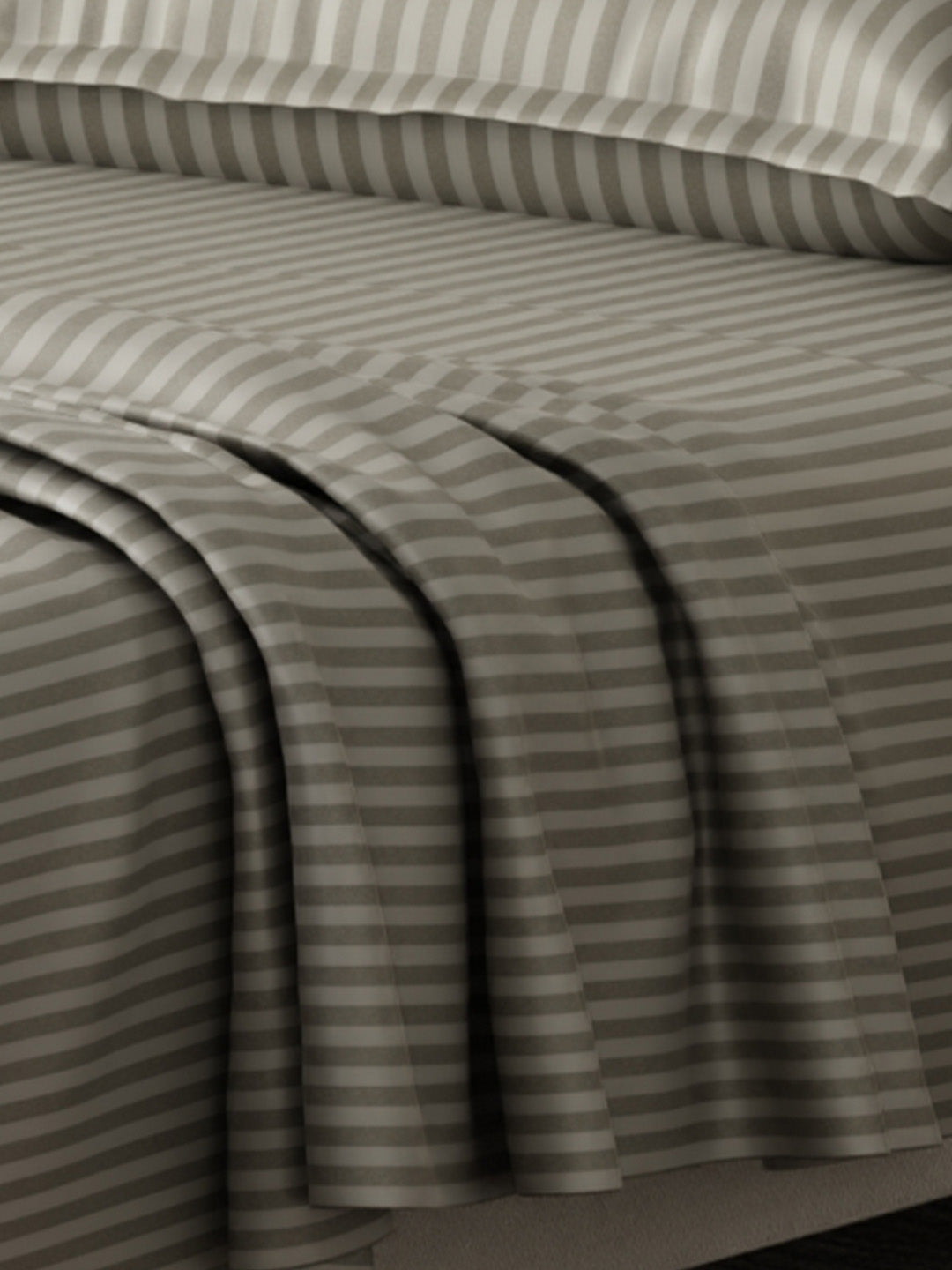 100% Cotton King Bedsheet Set, 210 TC Rock Ridge (Grey) Stripes, Elegant Collection