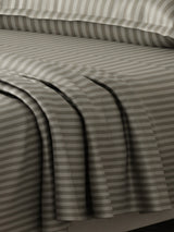 100% Cotton King Bedsheet Set, 210 TC Rock Ridge (Grey) Stripes, Elegant Collection