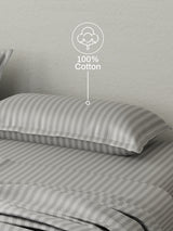100% Cotton King Bedsheet Set, 210 TC Grey Sky Stripes, Elegant Collection