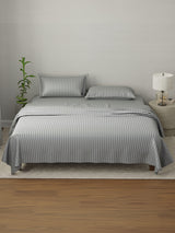 100% Cotton King Bedsheet Set, 210 TC Castle Rock (Grey) Stripes, Elegant Collection