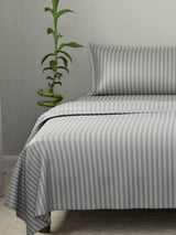 100% Cotton King Bedsheet Set, 210 TC Castle Rock (Grey) Stripes, Elegant Collection
