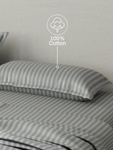 100% Cotton King Bedsheet Set, 210 TC Castle Rock (Grey) Stripes, Elegant Collection