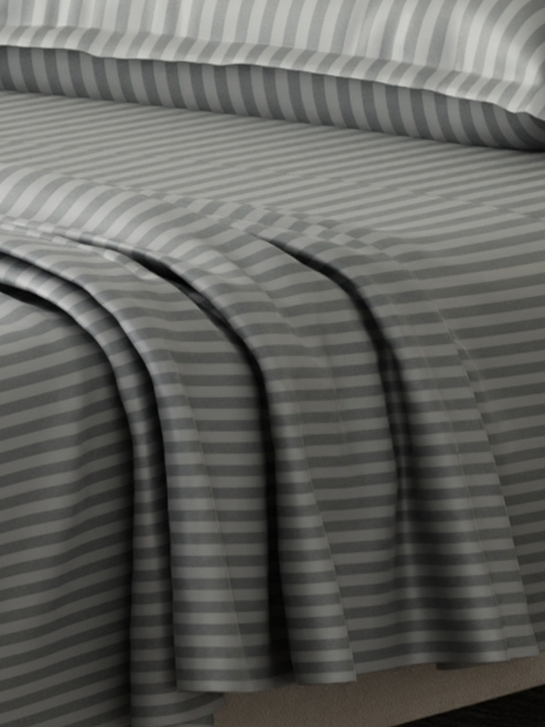 100% Cotton King Bedsheet Set, 210 TC Castle Rock (Grey) Stripes, Elegant Collection