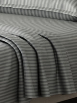 100% Cotton King Bedsheet Set, 210 TC Castle Rock (Grey) Stripes, Elegant Collection