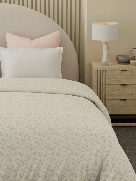 Reversible Double Comforter 100% Cotton 300 TC — Pink Floral Design | For Mild Winter, All Season Cottage Garden Collection, Cozy Winter Bedding