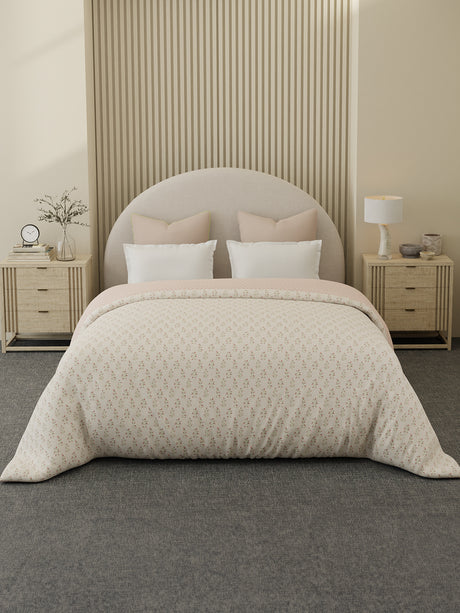 Reversible Double Comforter 100% Cotton 300 TC — Pink Floral Design | For Mild Winter, All Season Cottage Garden Collection, Cozy Winter Bedding