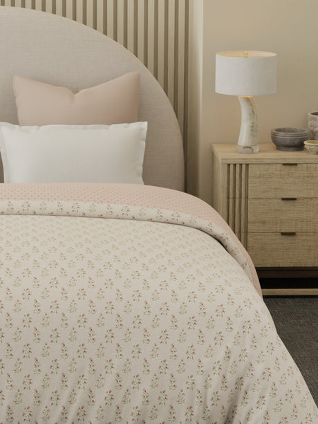 Reversible Double Comforter 100% Cotton 300 TC — Pink Floral Design | For Mild Winter, All Season Cottage Garden Collection, Cozy Winter Bedding