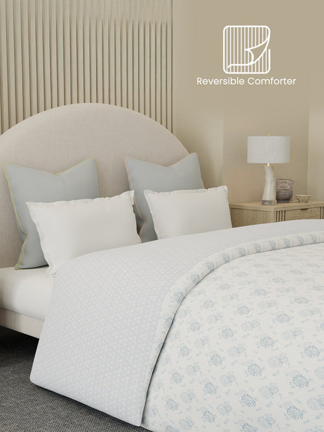 Perfect for Winter, 100% Cotton 300 TC, Blue Floral, Reversible Double Size Comforter (Cottage Garden Collection)