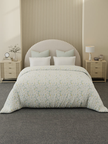Reversible Double Comforter 100% Cotton 300 TC — Blue & Green Floral Design | For Mild Winter, All Season Cottage Garden Collection, Cozy Winter Bedding