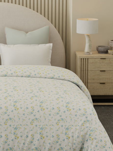 Reversible Double Comforter 100% Cotton 300 TC — Blue & Green Floral Design | For Mild Winter, All Season Cottage Garden Collection, Cozy Winter Bedding