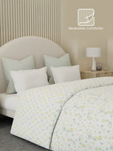 Reversible Double Comforter 100% Cotton 300 TC — Blue & Green Floral Design | Cottage Garden Collection, Cozy Winter Bedding