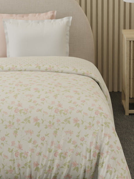 Reversible Single Comforter 100% Cotton 300 TC —  Pink Floral Design | For Mild Winter, All Season Cottage Garden Collection, Cozy Winter Bedding