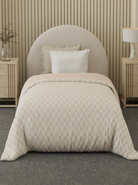 Reversible Single Comforter 100% Cotton 300 TC — Pink Floral Design | For Mild Winter, All Season Cottage Garden Collection, Cozy Winter Bedding