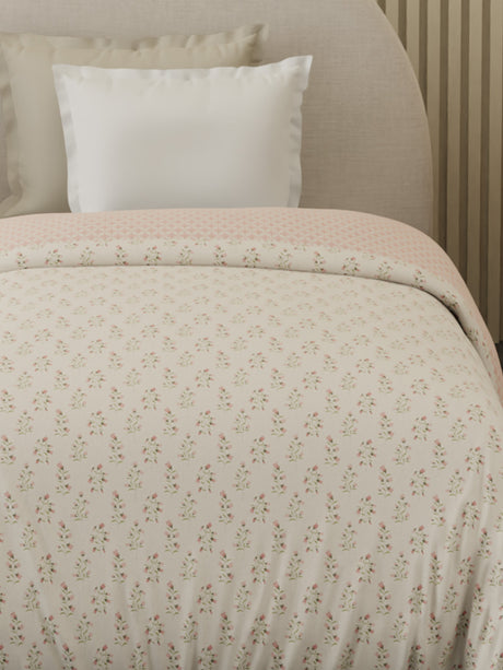 Reversible Single Comforter 100% Cotton 300 TC — Pink Floral Design | For Mild Winter, All Season Cottage Garden Collection, Cozy Winter Bedding
