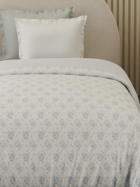 Reversible Single Comforter 100% Cotton 300 TC — Blue Floral Design | For Mild Winter, All Season Cottage Garden Collection, Cozy Winter Bedding