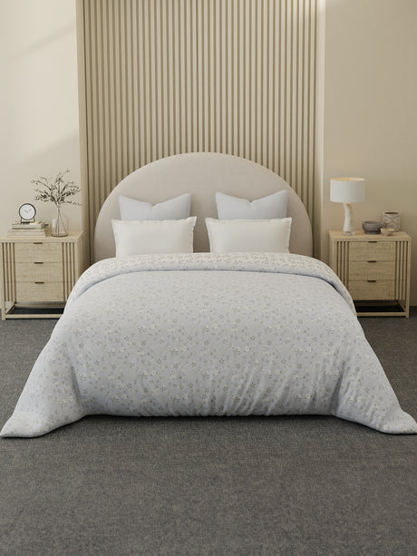 Reversible Double Comforter 100% Cotton 300 TC — Light Purple Floral Design | For Mild Winter, All Season Cottage Garden Collection, Cozy Winter Bedding