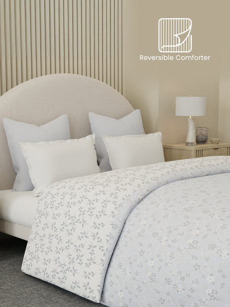 Perfect for Winter, 100% Cotton 300 TC, Light Purple Floral, Reversible Double Size Comforter (Cottage Garden Collection)