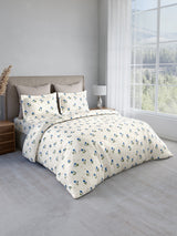 Reversible Double Comforter 100% Cotton 300 TC — Blue Floral Design | For Mild Winter, All Season Cottage Garden Collection, Cozy Winter Bedding
