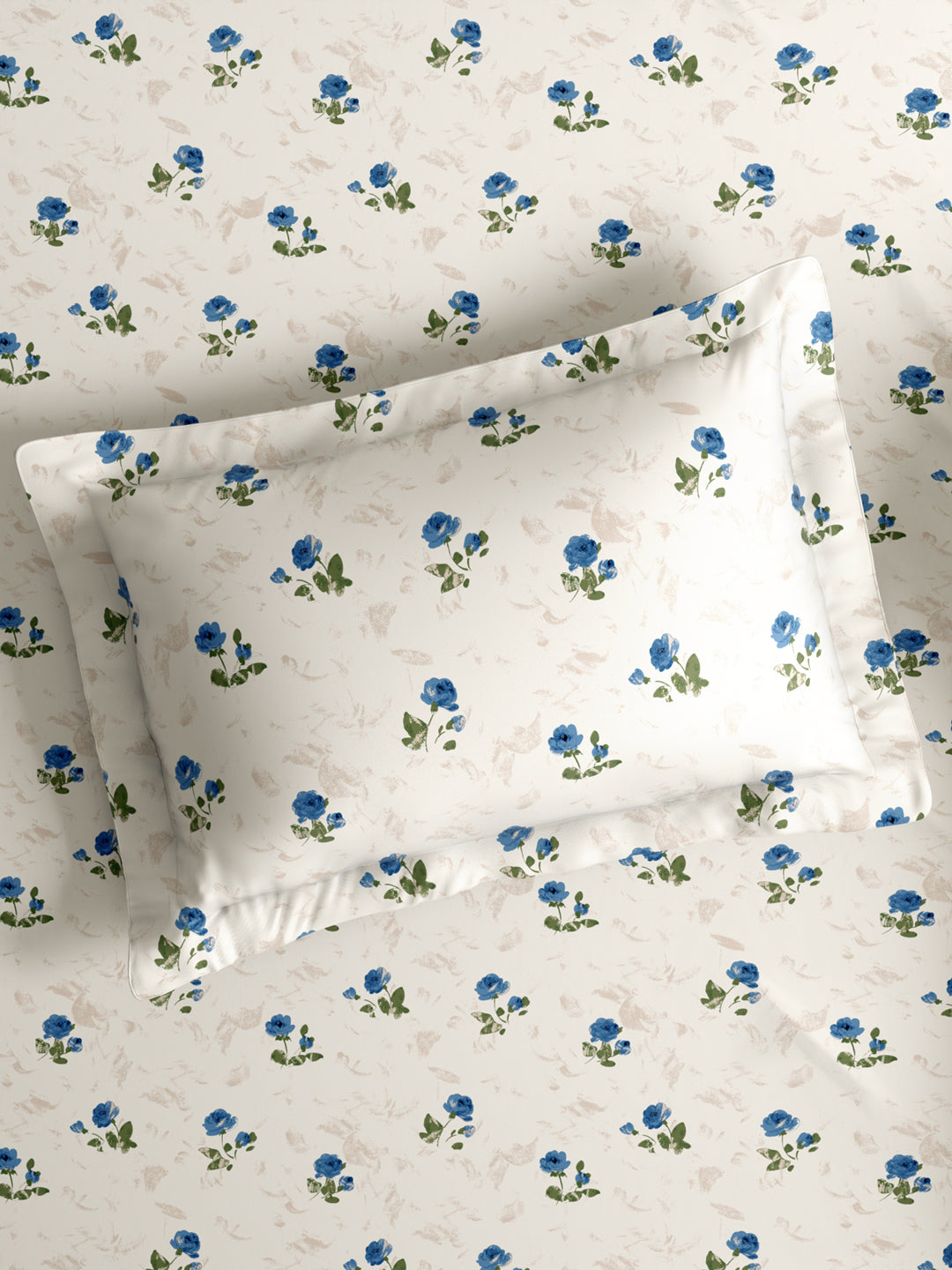 Reversible Double Comforter 100% Cotton 300 TC — Blue Floral Design | For Mild Winter, All Season Cottage Garden Collection, Cozy Winter Bedding