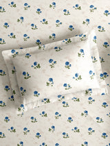 Reversible Double Comforter 100% Cotton 300 TC — Blue Floral Design | For Mild Winter, All Season Cottage Garden Collection, Cozy Winter Bedding