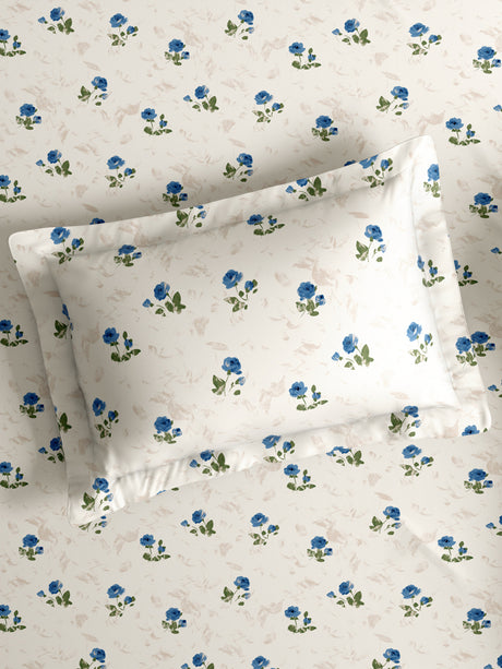 Reversible Double Comforter 100% Cotton 300 TC — Blue Floral Design | For Mild Winter, All Season Cottage Garden Collection, Cozy Winter Bedding
