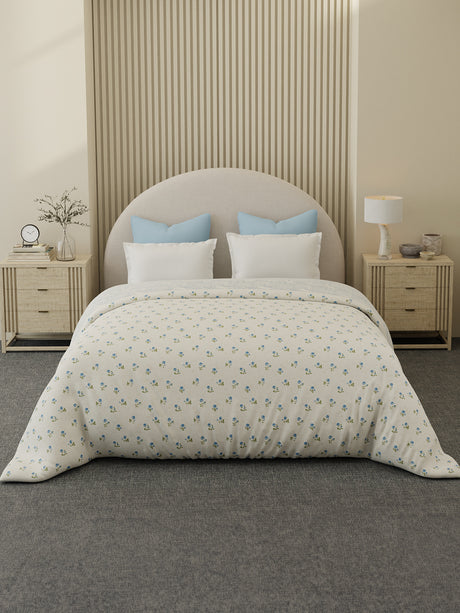 Reversible Double Comforter 100% Cotton 300 TC — Blue Floral Design | For Mild Winter, All Season Cottage Garden Collection, Cozy Winter Bedding