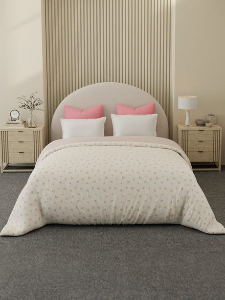 Reversible Double Comforter 100% Cotton 300 TC — Pink Floral Design | For Mild Winter, All Season Cottage Garden Collection, Cozy Winter Bedding