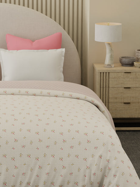 Reversible Double Comforter 100% Cotton 300 TC — Pink Floral Design | For Mild Winter, All Season Cottage Garden Collection, Cozy Winter Bedding