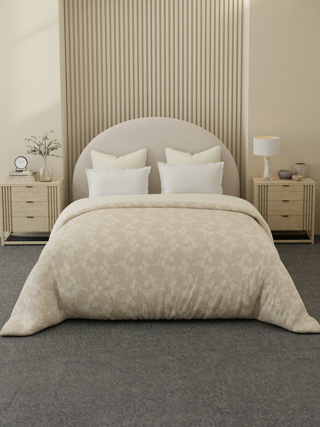 Reversible Double Comforter 100% Cotton 300 TC — Beige Floral Design | For Mild Winter, All Season Cottage Garden Collection, Cozy Winter Bedding