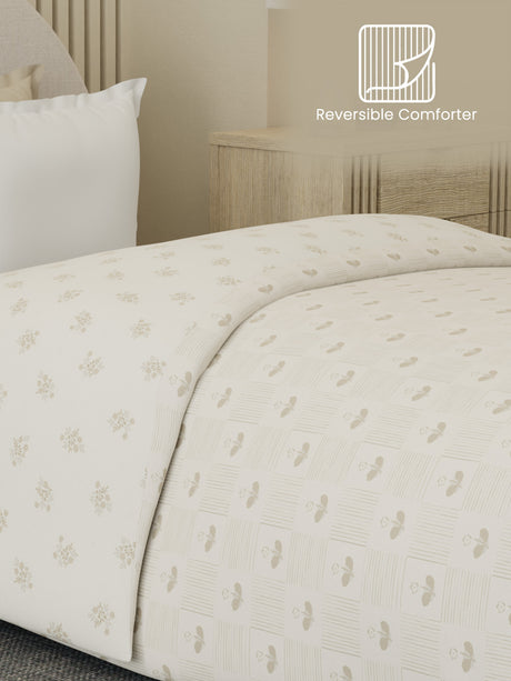 Reversible Single Comforter 100% Cotton 300 TC — Cream Floral  Design | Cottage Garden Collection, Cozy Winter Bedding