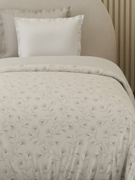 Reversible Single Comforter 100% Cotton 300 TC — Grey Floral Design | For Mild Winter, All Season Cottage Garden Collection, Cozy Winter Bedding