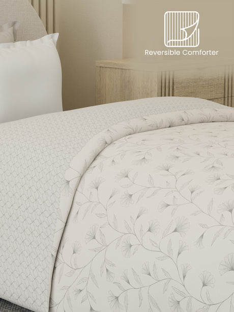 Reversible Single Comforter 100% Cotton 300 TC — Grey Floral Design | Cottage Garden Collection, Cozy Winter Bedding