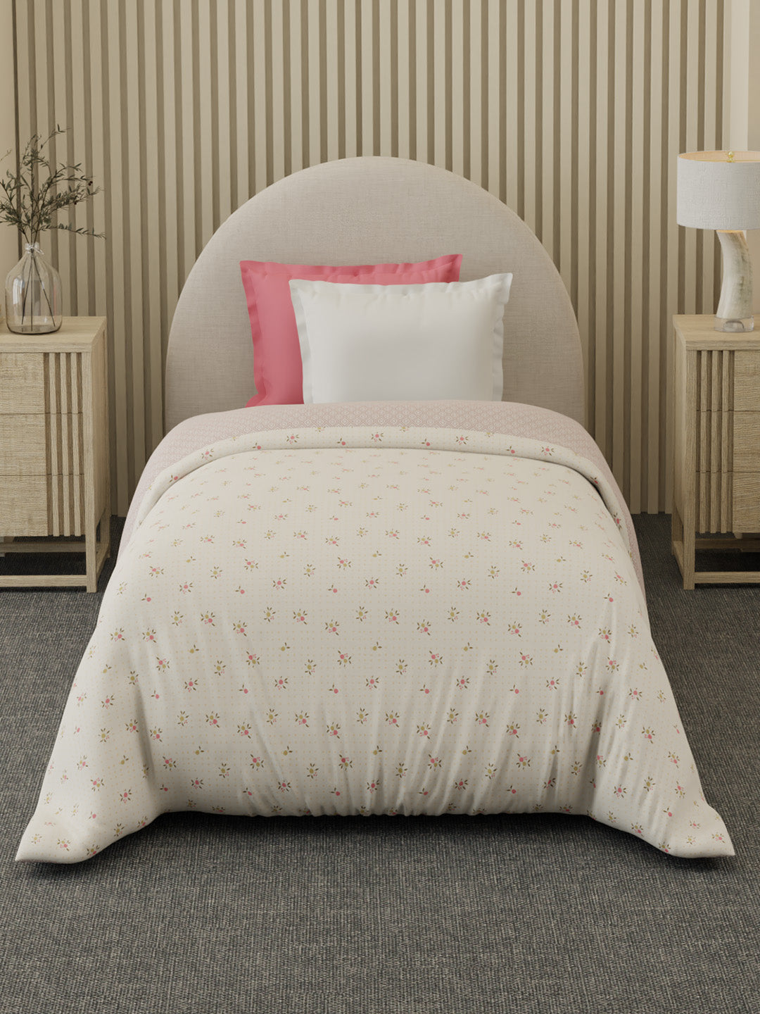 Reversible Single Comforter 100% Cotton 300 TC —  Pink Floral Design | For Mild Winter, All Season Cottage Garden Collection, Cozy Winter Bedding