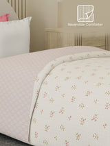 Reversible Single Comforter 100% Cotton 300 TC —  Pink Floral Design | For Mild Winter, All Season Cottage Garden Collection, Cozy Winter Bedding