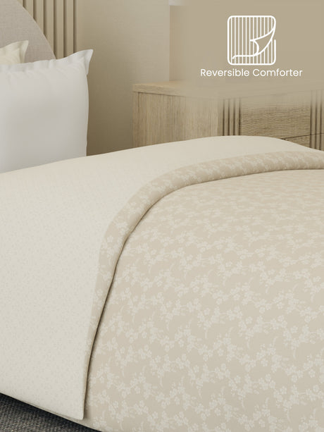Reversible Single Comforter 100% Cotton 300 TC — Beige Floral Design | Cottage Garden Collection, Cozy Winter Bedding