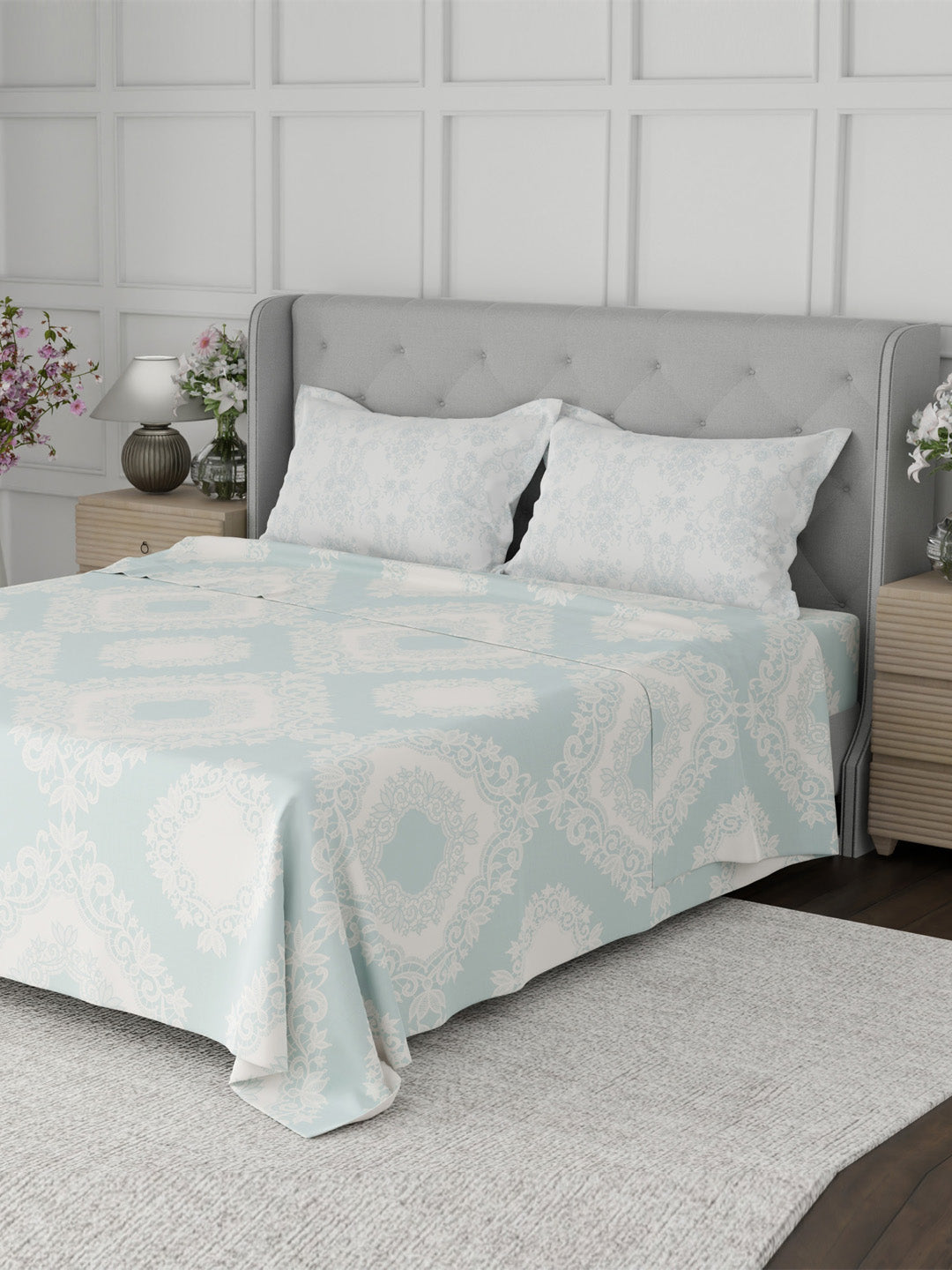 100% Cotton 300 TC, Printed King Bedsheet Set for Gifting, Cottage Garden