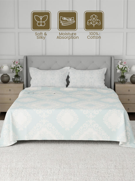 100% Cotton 300 TC, Printed King Bedsheet Set for Gifting, Cottage Garden