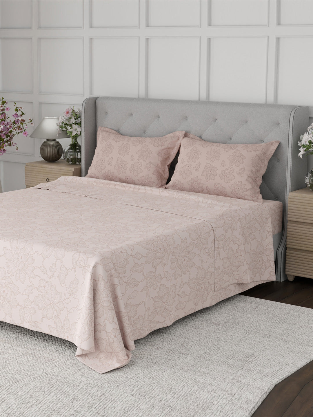 100% Cotton 300 TC, Printed King Bedsheet Set for Gifting, Cottage Garden