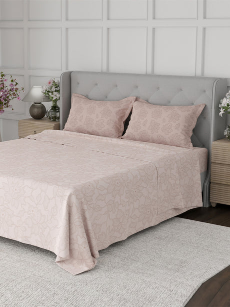 100% Cotton 300 TC, Printed King Bedsheet Set for Gifting, Cottage Garden